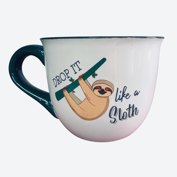 COFFEE MUG Drop It like A Sloth Wide Tea Hot Chocolate Green White funny GIFT - Picture 1 of 5